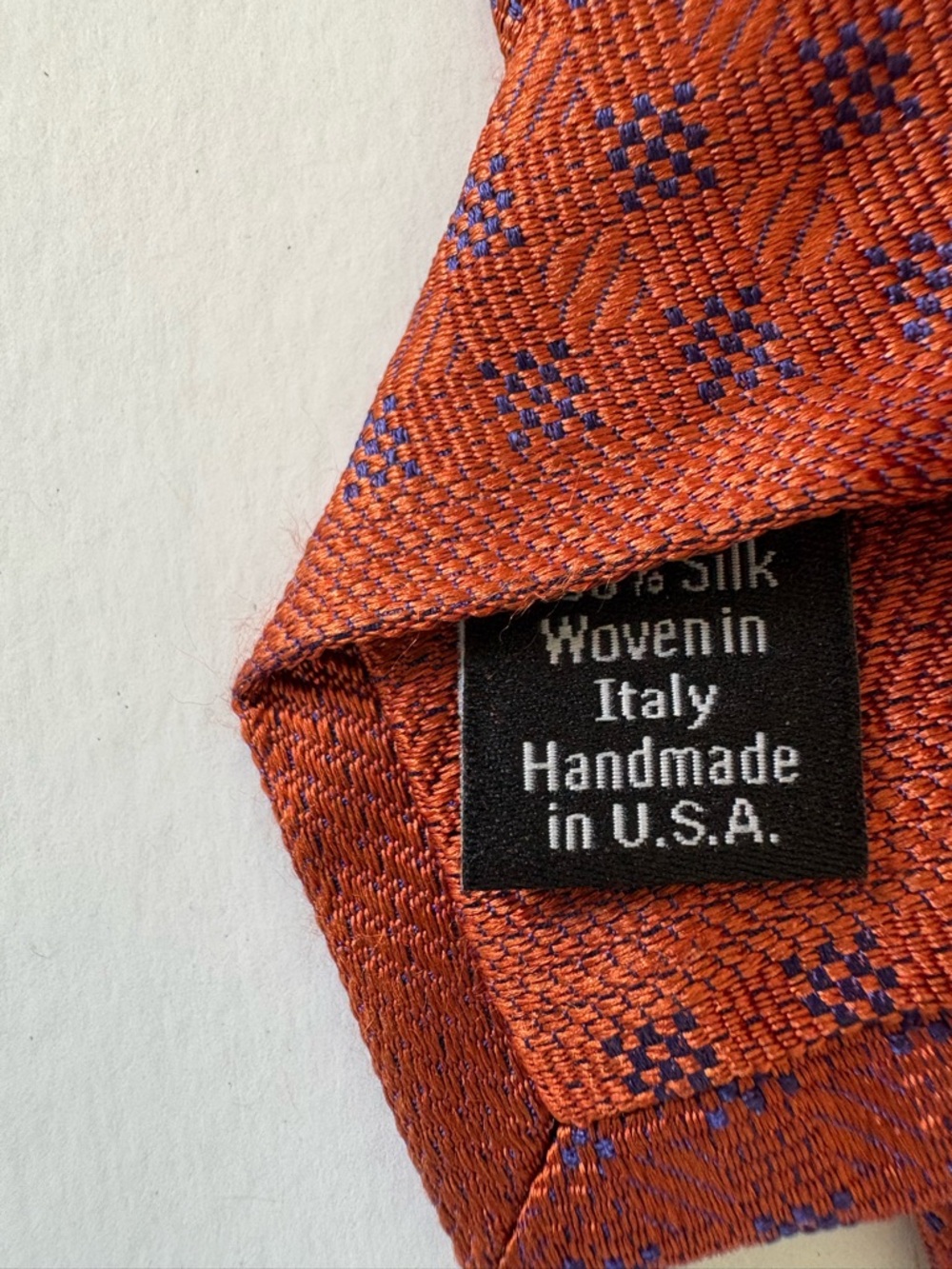 David Donahue Terra Cotta Silk Tie with Purple/ Navy Micro-Dot Pattern - Picture 3 of 6